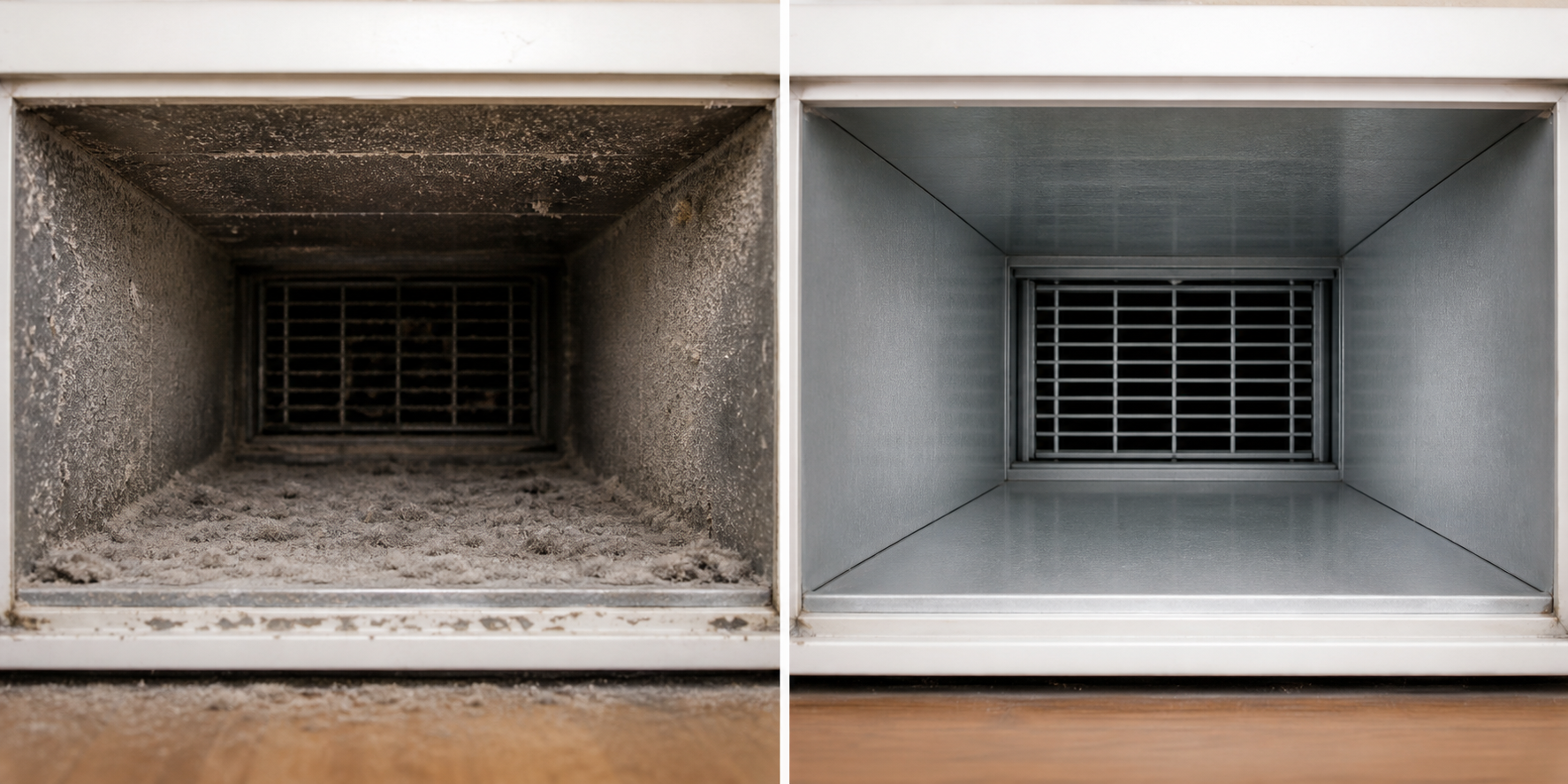 Before and after residential air duct cleaning comparison