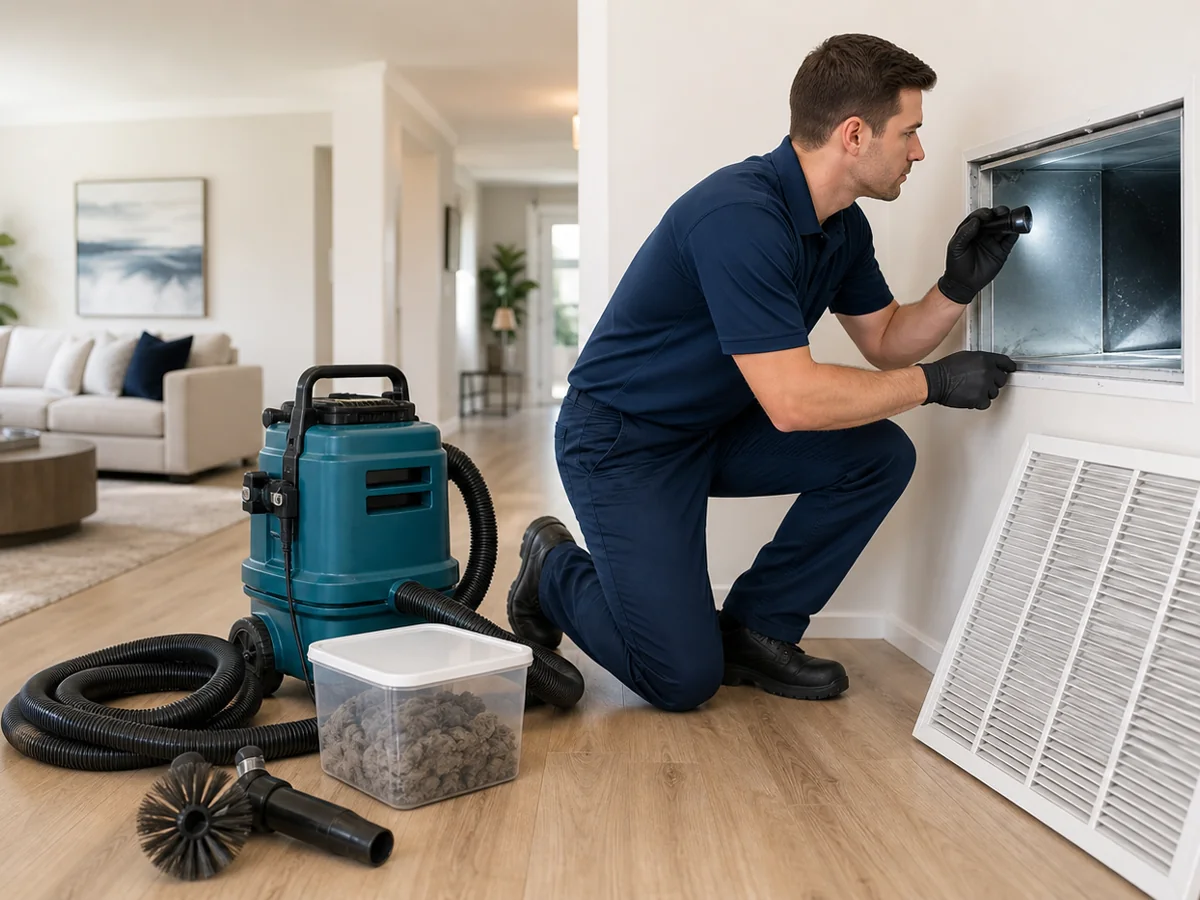 Residential duct cleaning equipment reducing dust buildup at the source